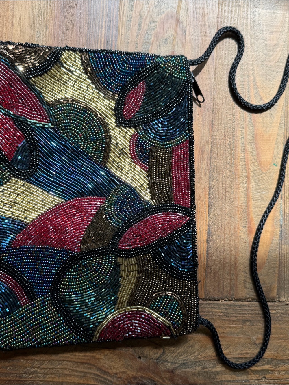 Beaded Multicolor Women's Crossbody Bag - Black Strap